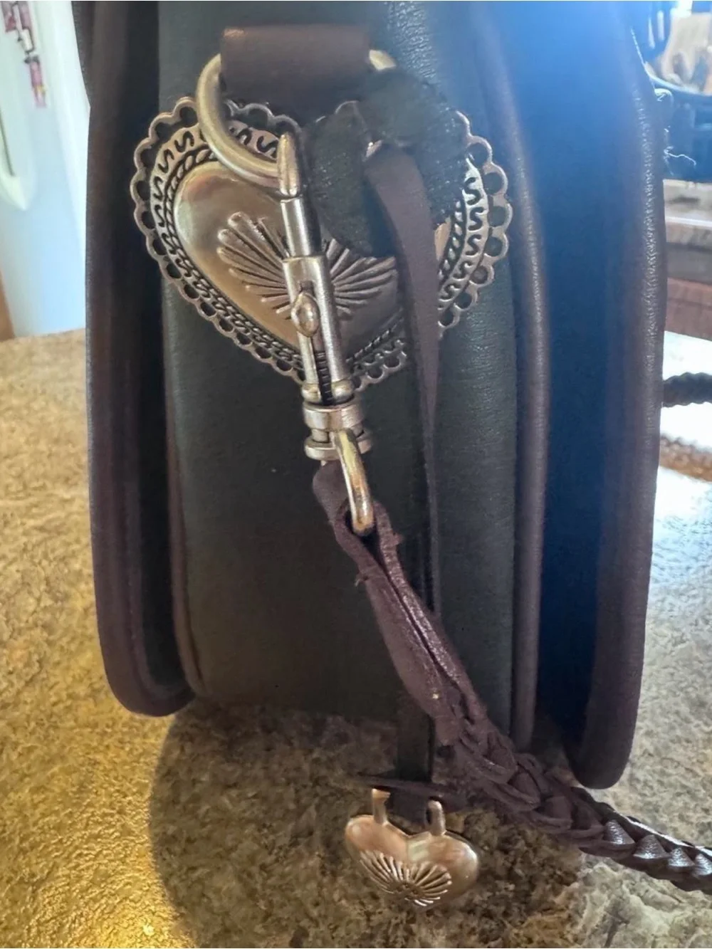 Woven Heart Accent Crossbody Bag in Deep Black